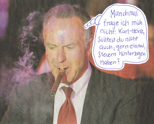 Cartoon: rummenigge (medium) by Andreas Prüstel tagged karl,heinz,rummenigge,steuerhinterziehung,hoeneß,bayern,münchen,collage,cartoon,andreas,pruestel