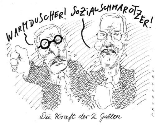 Cartoon: sarrawelle (medium) by Andreas Prüstel tagged sarrazin,westerwelle,hartz4debatte,sarrazin,guido westerwelle,hartz,job,arbeit,guido,westerwelle,hartz4,debatte