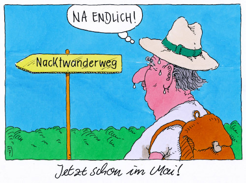 Cartoon: schon im mai (medium) by Andreas Prüstel tagged mai,hitze,hitzewelle,klimawandel,nacktwanderweg,cartoon,karikatur,andreas,pruestel,mai,hitze,hitzewelle,klimawandel,nacktwanderweg,cartoon,karikatur,andreas,pruestel