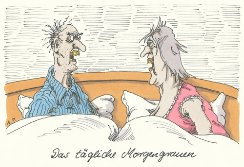 Cartoon: täglich (medium) by Andreas Prüstel tagged grauen,morgengrauen,alltäglich,ehepaar,ehe,alter,grauen,morgengrauen,alltäglich,ehepaar,ehe,alter
