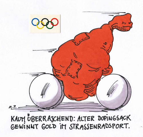 Cartoon: Winokurow (medium) by Andreas Prüstel tagged olympiade,london,strassenradsport,winokurow,doping,kasachstan,goldmedaille