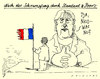 Cartoon: juniorpartner (small) by Andreas Prüstel tagged ratingagentur,herabstufung,frankreich,eurokrise,sarkozy,merkel,partner,schrumpfung,trikolore