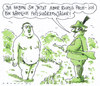 Cartoon: spezialjagd (small) by Andreas Prüstel tagged fettschürze,schürzenjäger,jäger,wald,fettleibigkeit