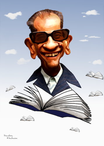 Cartoon: caricature of Naguib Mahfouz (medium) by handren khoshnaw tagged handren,khoshnaw,caricature,naguib,mahfouz,writer,egypt