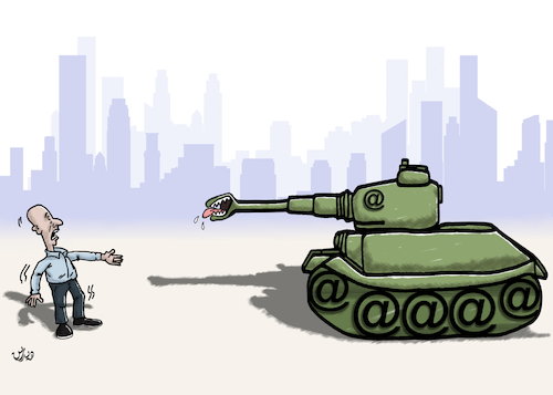 Cartoon: online bullying army cartoon (medium) by handren khoshnaw tagged handren,khoshnaw,cartoon,bullying,online,internet,social,media
