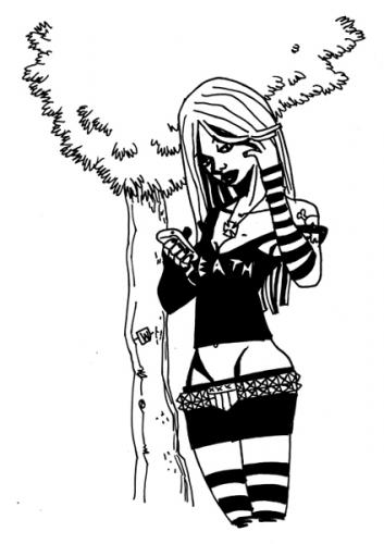 Cartoon: Mary Metal (medium) by ertitomontana tagged death,metal,grind,core,black,girl,sexy,pinup,pin,up,alternative