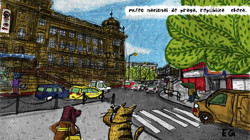 Cartoon: national museum praga (medium) by ernesto guerrero tagged animals,countries