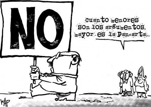 Cartoon: No! -spanish- (medium) by kap tagged manifestacion,pancarta,quejas,argumentos,protest,streik,aufstand,protestant,bevölkerung,bürger,meinungsfreiheit,meinung,dagegen,nein,argument,argumente,kommunikation,bildung,wissen,politik,verständnis,meinungen,kundgebung,offenbarung,manifestation,überzeugung,überzeugungskraft