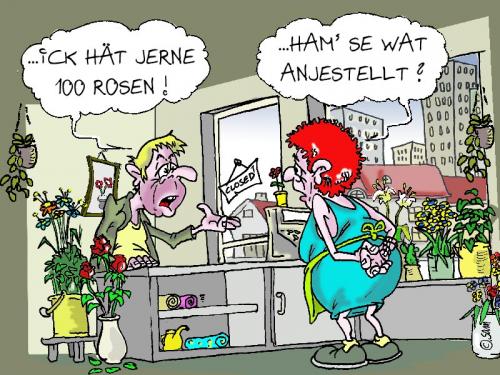 Cartoon: 100 rosen (medium) by sam tagged beziehung,bunt,cartoon,character,frau,mann,home,kinder,man,woman