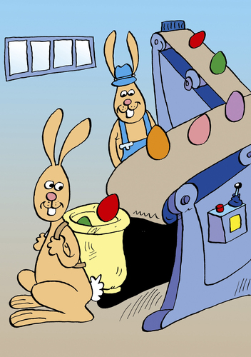 Cartoon: Osterhase (medium) by astaltoons tagged ostern,osterhase,eier,bunt,färben,maschine