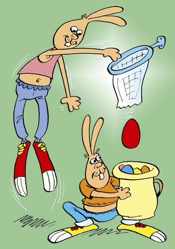Cartoon: Osterhase (medium) by astaltoons tagged ostern,osterhase,eier,basketball,korb,bunt,retro