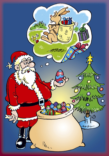 Cartoon: Weihnachten (medium) by astaltoons tagged weihnachten,weihnachtsmann,ostereier,falsches,fest,osterhase