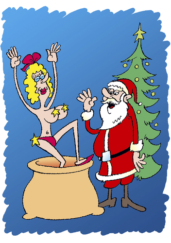 Cartoon: Weihnachten (medium) by astaltoons tagged weihnachten,weihnachtsmann,frau,tannenbaum,sack,überraschung,nackt