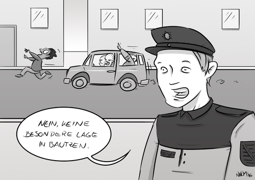 Cartoon: Keine besondere Lage in Bautzen (medium) by INovumI tagged polizei,flüchtlinge,nazis,bautzen