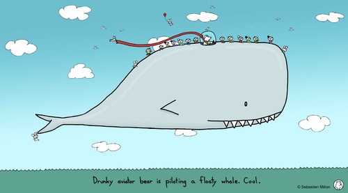 Cartoon: Piloting a Floaty Whale (medium) by sebreg tagged whale,drunky,aviator,bear,silly,humor