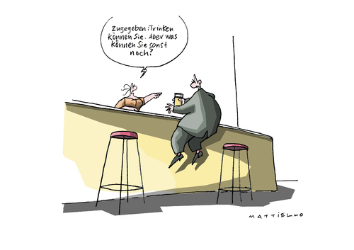 Cartoon: An der Bar (medium) by Mattiello tagged bar,bardame,gast,mann,frau,trinken,plaudern,schäkern,bar,bardame,gast,mann,frau,trinken,plaudern,schäkern