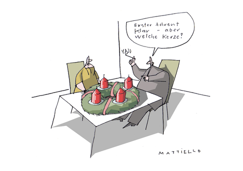 Cartoon: Erster Advent (medium) by Mattiello tagged advent,adventskranz,kerzen,advent,adventskranz,kerzen,weihnachten,kultur,tradition,kranz,schmuck