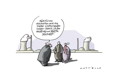 Cartoon: Halber Ausstieg (medium) by Mattiello tagged energiewende,atomausstieg,energiewende,atomausstieg