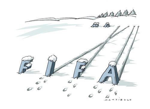Cartoon: Spuren im Schnee (medium) by Mattiello tagged fifa,bestechung,korruption,fifa,bestechung,korruption,sport,fußball,fussball