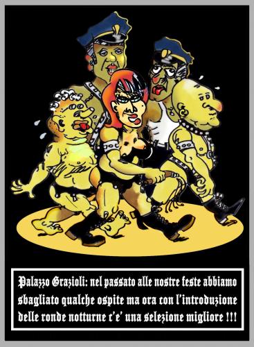 Cartoon: Palazzo Grazioli 2 (medium) by yalisanda tagged italy,government,berlusconi,palazzo,grazioli,veline,ronde,notturne,bondi,tremonti,gasparri,party,feste,politics,ospite,patrizia,mignotte,escort,nero,fascismo,mazzette,corruzionesatira,irony,umorismo