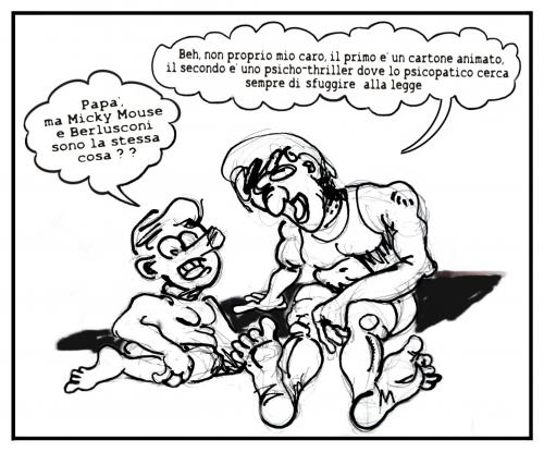 Cartoon: The psycho-thriller (medium) by yalisanda tagged berlusconi,mickymouse,politics,satira,italy,cartoon,comics,irony,psycho,thriller,father,son