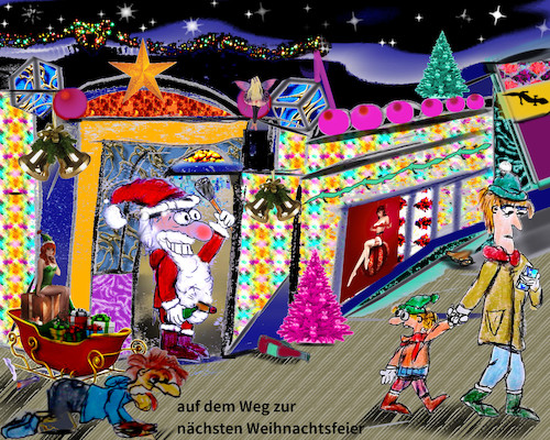 Cartoon: alle jahre schlimmer.. (medium) by ab tagged weihnachtsmann,nikolaus,geschenke,dezember,glitzer,elfen,trash