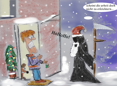 Cartoon: arbeiten in der weihnachtszeit (medium) by ab tagged weihnachten,xmas,nikolaus,zeit,tod,sterben,verkleidung,winter