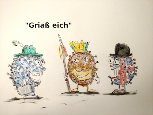 Cartoon: bayern news (medium) by ab tagged corona,virus,deutschland,england,afrika,mutation,bayern,garmisch,klinik