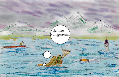 Cartoon: bayern wetter (medium) by ab tagged bayern,wetter,schnee,tauwetter,hochwasser,klima,wärme