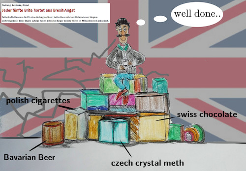 Cartoon: brexit shopping (medium) by ab tagged uk,brexit,food,drugs,alcohol