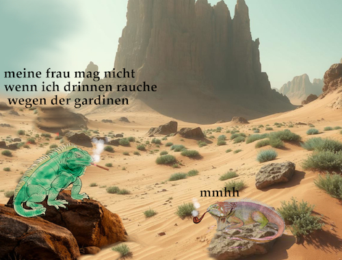 Cartoon: crazy welt der tiere (medium) by ab tagged leguan,echse,wüste,lebensraum,rauch,zigarre,tierwelt,verhalten,mad