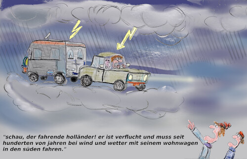 Cartoon: deutsche autobahnsagen (medium) by ab tagged holland,deutschland,autobahn,ferien,holländer,sage,mythos,legende,fluch,wohnwagen