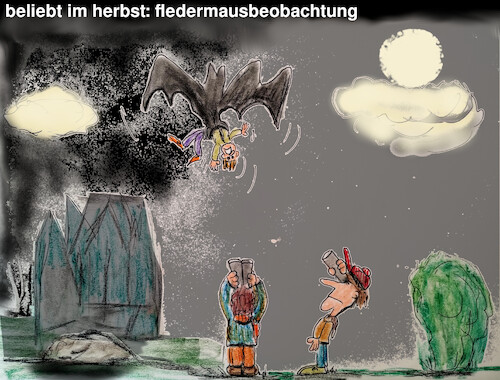 Cartoon: die dunkle jahreszeit (medium) by ab tagged herbst,jahreszeit,nacht,mond,fledermaus