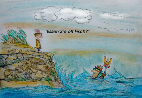 Cartoon: die frage (medium) by ab tagged mensch,meer,wasser,fisch,neptun