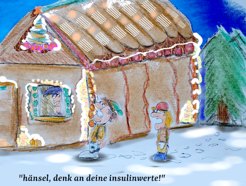 Cartoon: gute gretel (medium) by ab tagged weihnachten,märchen,lebkuchen,haus,hexe,süssigkeiten,kekse,kinder,grimm,winter,deutsch