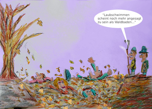 Cartoon: herbsttrend (medium) by ab tagged natur,herbst,laub,blätter,menschen,lockdown,freiheit,erholung