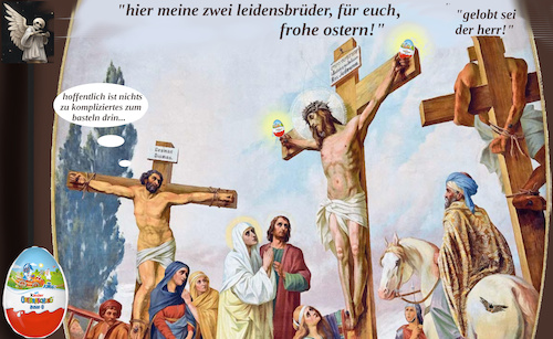 Cartoon: jesus loves you (medium) by ab tagged ostern,kreuz,jesus,kreuzigung,karfreitag,ü,ei,osterei,schokolade