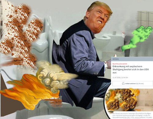 Cartoon: msga (medium) by ab tagged usa,us,trump,krankheit,parasiten,shit,klo,kacke,explosion
