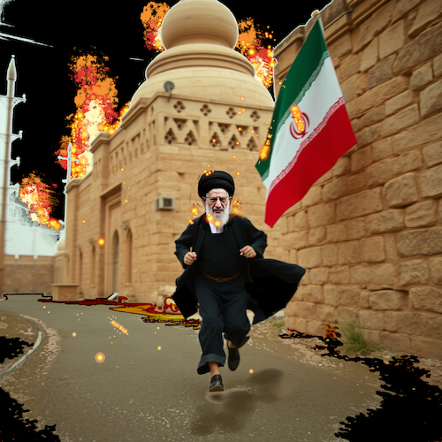 Cartoon: run mullah run (medium) by ab tagged iran,teheran,ayatollah,ali,khamenei,regierung,volk,revolution,gewalt,armee,unterdrückung,flucht,religion,run