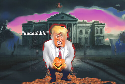 Cartoon: scary (medium) by ab tagged usa,wahlen,halloween,trump,us,election,ghost,white,house