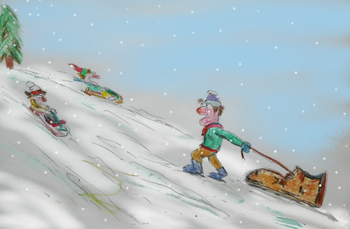 Cartoon: schusterschlitten (medium) by ab tagged winter,schnee,schlitten,alternative,handwerk