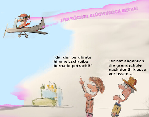 Cartoon: skyhigh (medium) by ab tagged himmel,flugzeug,schreiben,schrift,kunst,art,künstler