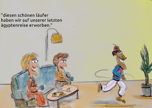Cartoon: stilvoll wohnen (medium) by ab tagged wohnen,wohnung,lifestyle,teppich,ausland,auslegware,einrichtung