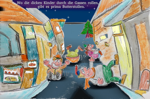 Cartoon: süsse kinder (medium) by ab tagged weihnachten,kinder,essen,stollen,butter,dick,strasse