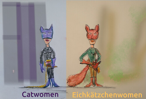Cartoon: superheldinnen (medium) by ab tagged comic,figur,catwomen,nacht,wald,tier