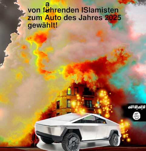 Cartoon: terrortruck (medium) by ab tagged auto,telsa,cybertruck,musk,terror,tod,neujahr