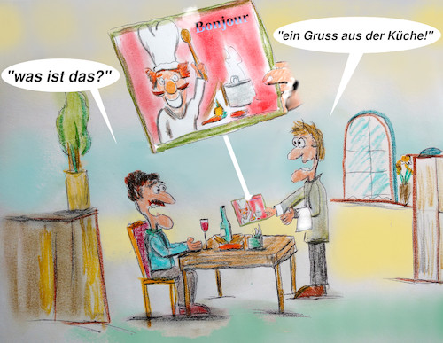 Cartoon: überraschung (medium) by ab tagged restaurant,gast,essen,koch