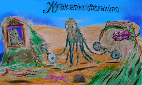 Cartoon: unterwassersport (medium) by ab tagged meer,tier,tintenfisch,krake,kraft,hanteln