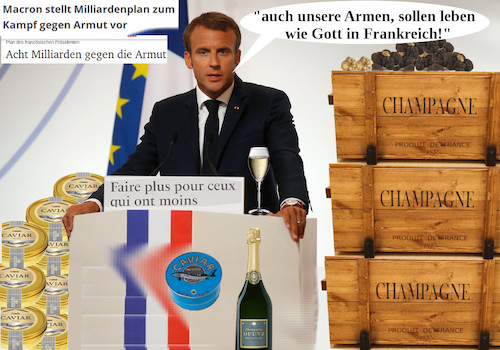 Cartoon: vive la france (medium) by ab tagged frankreich,präsident,macron,armut,kampf,hunger,durst,soziales,elend,champagner,kaviar,trüffel