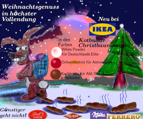 Cartoon: weihnachtszeit (medium) by ab tagged weihnachten,konsum,schokolade,baum,christbaumkugeln,nikolaus,osterhase